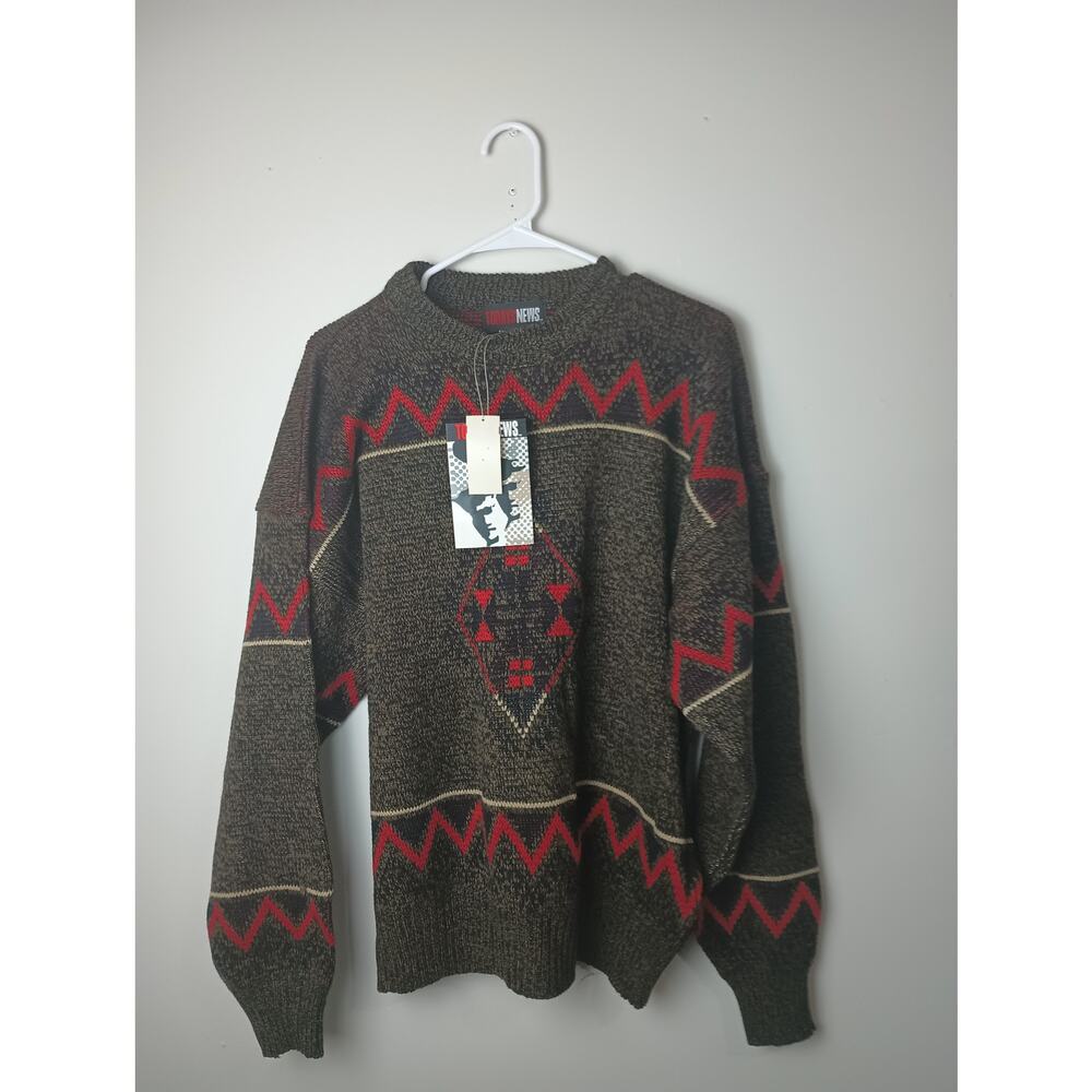 Today's News 90s 80s Vtg Knit Sweater Western NWT Men's Large‎ Gift Dead Stock